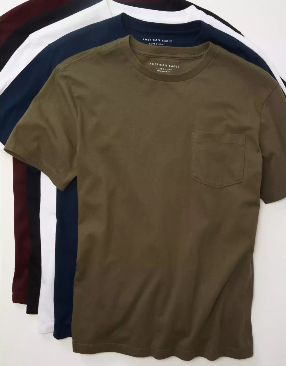 T Shirts American Eagle AE Super Soft Legend Pocket Vert Olive Homme | VUG-33160960